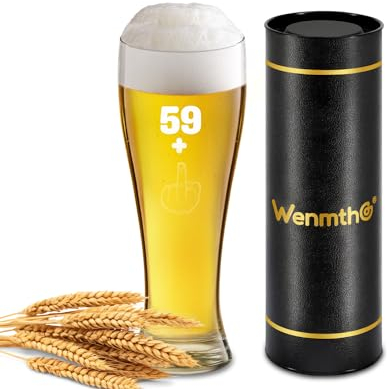 WenmthG - Vasos de cerveza de trigo de 0,5 l de cumpleaños - 60 cumpleaños - Vaso de cerveza con grabado - 59 + 1 - Regalos personalizados con paquete - Regalos divertidos para papá, hombres, amigos