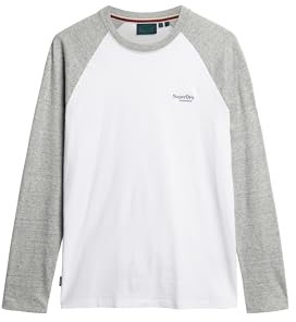 Superdry Men's Essential Baseball Ls Top t9-Jersey (m), Optical/Heather Athletic Grey, XXL