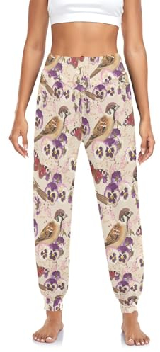 Anantty Damen Yogahose Blumen Blume Stiefmütterchen Süß Vogel Schmetterling Haremshose Dance Hosen Harem Yoga Pilates Hosen