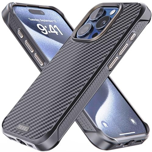 REBEL Case for iPhone 15 Pro [Gen-5 Aramid Fiber] Strong MagSafe Compatible, Grippy Sides, Shockproof Corners, Metal Lens + Buttons, Upgraded Protective Design, 6.1 Inch 2023 (Black)