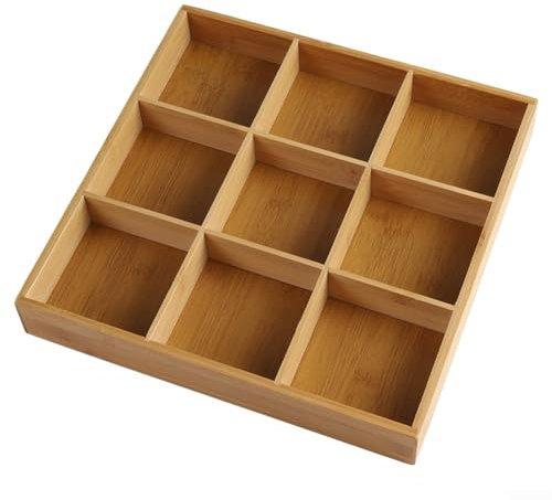 Elegant Wooden Serving Tray with Compartment Design for Nuts, Candies and Tea Making, Durable Construction, Wide Range of Uses(9 Grids)