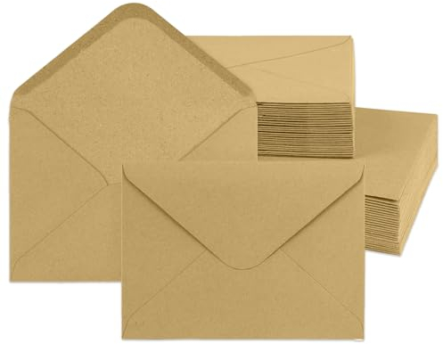 Kraftpapier Umschläge, Premium Briefumschläge, Nassklebung Spitzklappe Umschläge ohne Fenster, Briefhülle für Grußkarten Einladungen Geburtstagskarten Hochzeit (11 x 16 cm)