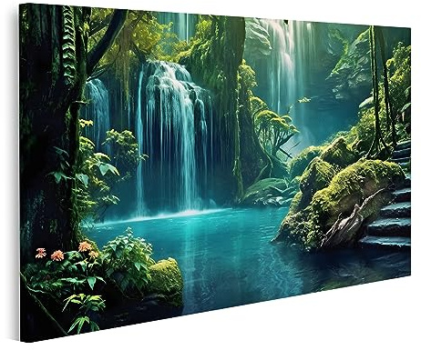 islandburner Prime Bild auf Leinwand Wasserfall im Dschungel Fantasielandschaft Bilder Wandbilder Poster