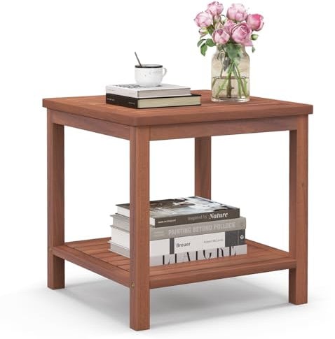 COSTWAY Tavolino Laterale da Giardino in Legno di Acacia, Tavolino Rettangolare Portatile, Tavolino da Caffè per Interni ed Esterni,Portata 95 kg, 45 x 45 x 45 cm