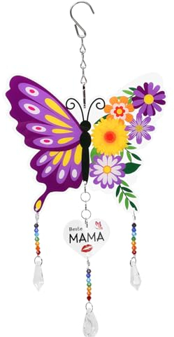 WEDNOK Beste Mama Geschenke Schmetterling Acryl Sonnenfänger Muttertagsgeschenk Kristall Anhänger Mutter Geburtstagsgeschenk Geschenke für Mama Muttertag Geburtstag Weihnachten