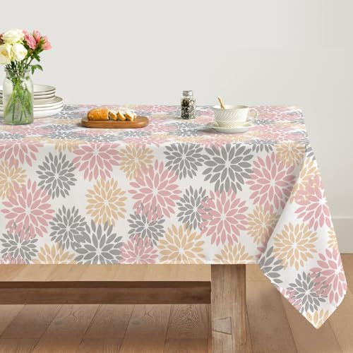 Artoid Mode Blumen Rosa Dahlien Herbst Tischdecke 140x200 cm, Saisonnal Fall Fleckschutz Tischwäsche Küche Dekoration Urlaub Party Dekor