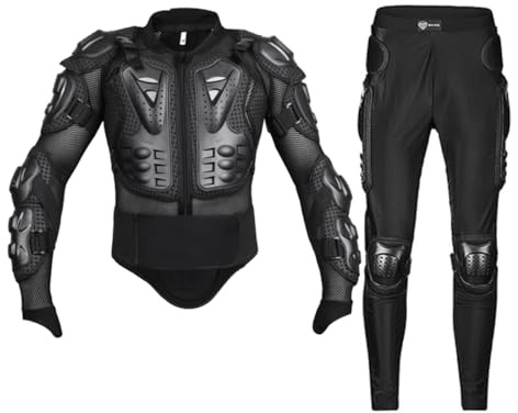 Baymate Cuerpo de Motocross con Almohadilla Transpirable Piezas de Protección de Moto Rodillera Equipo de Protección Armadura de Motocicleta (Set 1-Negro,M)