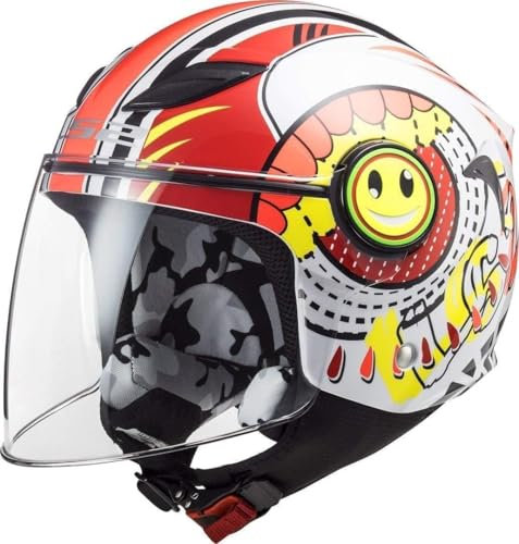 LS2 Funny Sluch Motorradhelm für Kinder, glänzend, Rot Weiß, Größe L