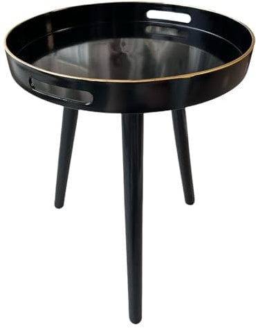 Simmer Stone Round Indoor Side Tables with Detachable Wooden 3 Legs, Versatile Tray Table, Perfect For Round Coffee Table Tea, and Relaxation Time 17.7 Inch (Black)