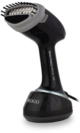 Sogo Plancha Vertical Vapor Portátil Iron Force 1400W - Plancha Vapor Flujo Contínuo Salida Ajustable - Plancha Vertical con Accesorio Cepillo Incluido, Depósito 350ML - Protección Sobrecalentamiento