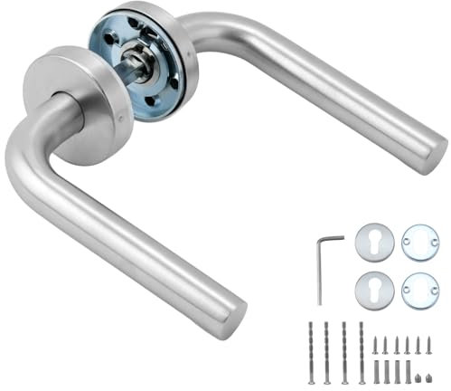 QWORK® Ensemble de poignées avec rosace - Acier inoxydable argent mat, design minimaliste - pour épaisseurs de porte de 35 à 62 mm
