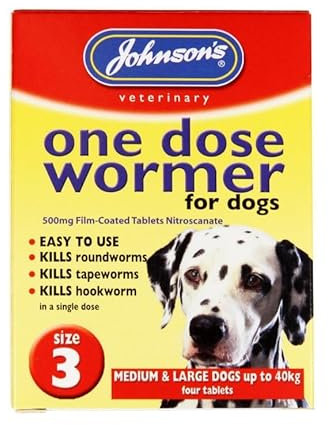 WUNDAPETS JOHNSON'S VETERINARY EASY ONE DOSE WORMER SIZE 3 FOR LARGE DOGS & PUPPIES 8-40KG WORMING TABLETS