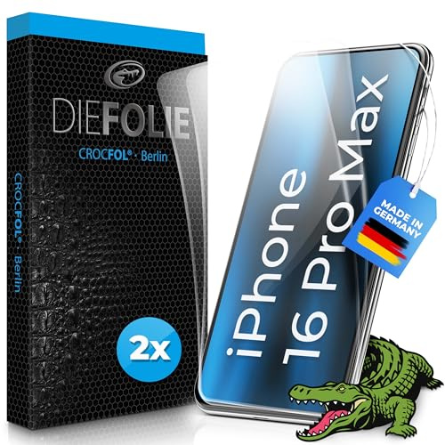 Crocfol DIEFOLIE für iPhone 16 Pro Max - [2 St.] Schutzfolie vom Testsieger - selbstheilende Premium 5D Langzeit-Premium Schutzfolie inclusive DIEVEREDELUNG