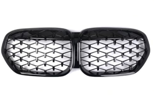 POLGDW Sport Optik Kühlergrill Grill Gitter Für BMW X1 F48 F49 2020-2023, 1-Teilig GläNzend Doppelsteg Grilles Auto Zubehör Autoersatz Grilleinsätze,Black