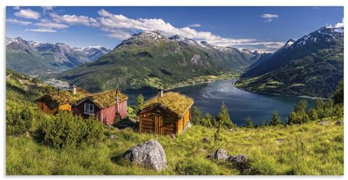 ARTland Wanddeko Wandbild Alu Verbundplatte für Innen & Outdoor Bild 100x50 cm Natur Berge See Sommer Aussicht Rakssetra Fjord Norwegen Reise U5HV