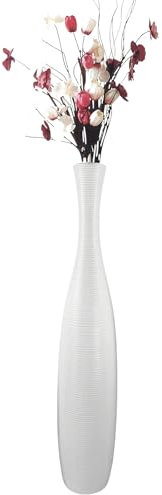 Edelste Deko-Bodenvase – Hohe Keramikvase für Pampasgras & Dekozweige - stabil, luxuriös, 50-90 cm höhe in Weiß, Schwarz, Grau, Silber und Gold (Weiß, 90x14cm)