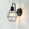 JZCDR Applique Murale Avec Interrupteur à Tirette Industrielles Cage en Métal Lampe Murale Noire Interieur E27 Vintage Luminaire Murale pour Salon Cuisine