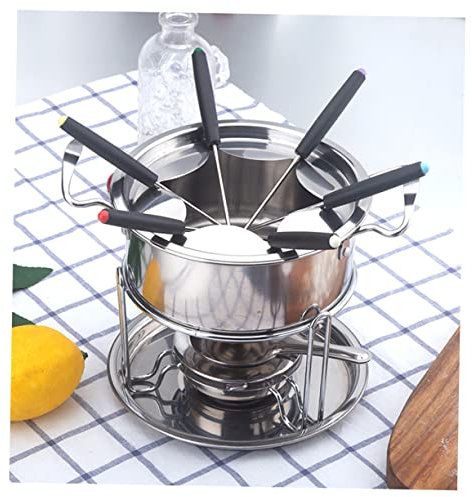 Garneck Large Capacity Chocolate Fondue Set Stainless Steel Melting Pot Accessories for Cheese Chocolate Fondue Gel Burner Included