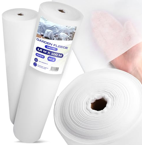 Manta Térmica Agrícola Protección Plantas 1,6 x 100m 50g Blanca Invierno Gruesa Velo Protector Cosecha Crecimiento UV Hortalizas Protege Plantas y Hortalizas del Frío y el Viento Tela Antiheladas