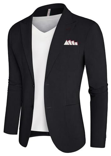 PJ PAUL JONES Men's Smart Casual Blazers Slim Fit Suit Jackets Lightweight Sport Coats Black M