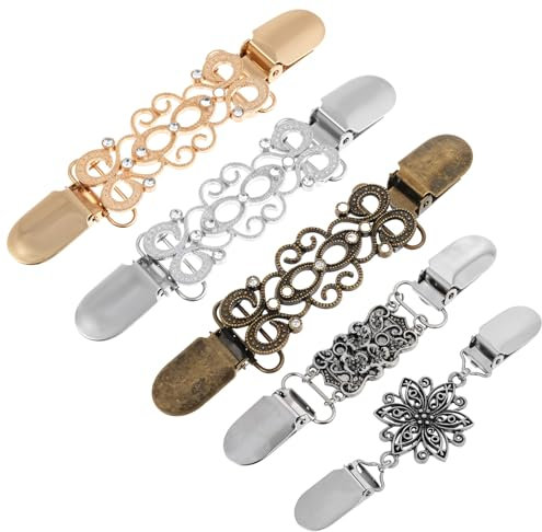 Jeffdad 5 Stück Pullover Clips, Vintage Cardigan Clips Antike Schal Clip Broschen Damen Schal-Schnalle, Retro Cardigan Kragen Clip für Pullover Strickjacken Hemden Schals(Stil 2)