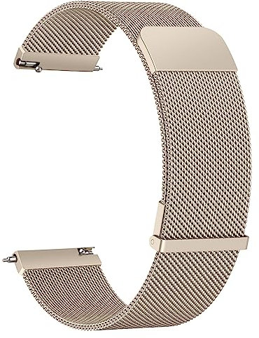 AK Bracelet de Montre 20mm 22mm pour Montre connectée, Smartwatch universelle Métal Acier Maille Bracelets de rechange de à libération Rapide pour Homme Femme (Champagne, 20mm)