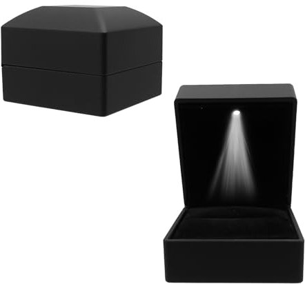 LEIBOCHAO Ringschatulle, Ringbox mit Interner LED Beleuchtung, Ringbox Geschenkboxen aus Schwarzem Samt, Ringbox für Hochzeit, Jubiläum, Verlobung, Heiratsantrag (Schwarz)