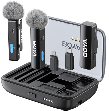 Boya BOYALINK 2 Wireless Lavalier Microphone for iPhone Camera Android, Mini Lapel Mic, 48KHz 24Bit, 6mm Mic, 300m Range, 30h Use, Noise Cancelling, Clip on Mic USB-C/Lightning/3.5mm TRS, Vlog, iPad