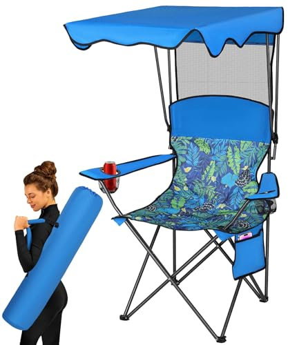 SeaSlep Silla plegable con toldo con bolsa de transporte, silla reclinable plegable para camping, sillón con brazo