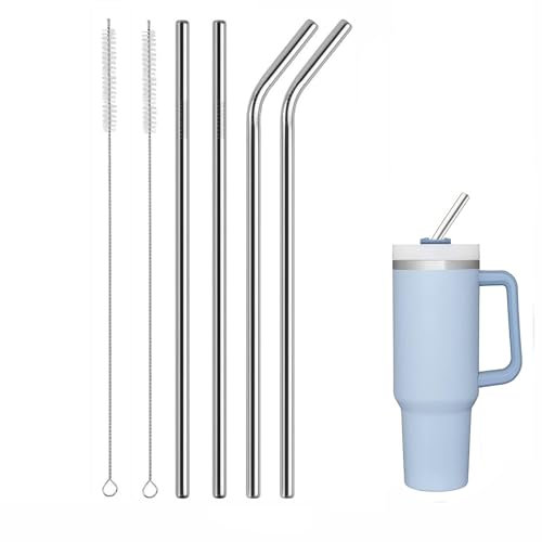 Pailles Pour La Coupe Stanley,4 PCS Paille Metal Stanley Cup Gourde Stanley Paille Reutilisable pour Coupe Stanley 40oz,Deux pailles droites et deux pailles coudées,avec 2 Brosses de Nettoyage