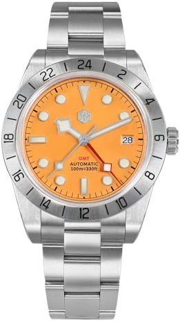 San Martin Rosafarbenes Zifferblatt BB GMT NH34 39 mm klassische Luxus-Business-Herrenuhr automatisch mechanisch Saphir wasserdicht Relojes SN0054 G C2, Orange, Klassisch