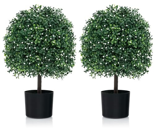 RELAX4LIFE 2 Arbres Topiaires en Buis Artificiel, Plantes en Pot pour Intérieur Extérieur avec Résistance UV, Plantes Arbustives en Pot pour Porche Avant Jardin