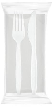 Paluplus Set 100 Posate BIS RIUTILIZZABILI di colore BIANCO: Forchetta, Coltello e Tovagliolo, Lunghezza stoviglie 16,5 cm, Resistenti fino a 70°C per 2 ore, Ideali per Feste, Picnic - 319F