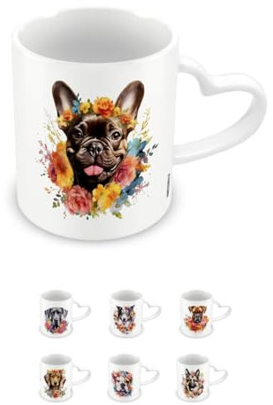 Pyramid International, Frenchie Mug, Coffee and Hot Chocolate Ceramic Mug, Heart Shaped Handle, Watercolour Love My Dog Collection, 11oz / 315ml, One Size, White