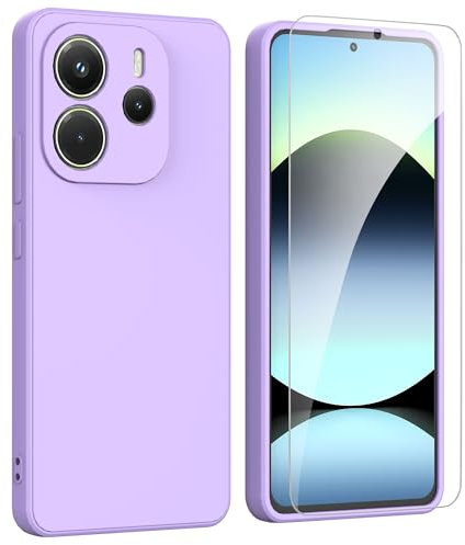 ARRYNN Hülle für Xiaomi Redmi Note 14 4G (6.67 Zoll) + Schutzfolie,Handyhülle Liquid Silikon Weiches TPU Stoßfeste Case Cover Schutzhülle - Lila