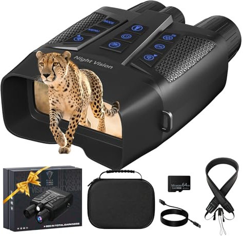MAXDONE Night Vision Goggles, 4K Low Light Full Color Night Vision Binoculars for Adults with 64GB Card, 600M Viewing Range, 5X Digital Zoom 5000mAh Rechargeable for Hunting Camping Observe