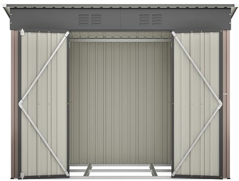 Abri de jardin en métal 244 x 122 cm avec toit en appentis et ventilation – Acier galvanisé, verrouillable avec serrure à cylindre, résistant aux intempéries et à la rouille – Avec fondation en métal