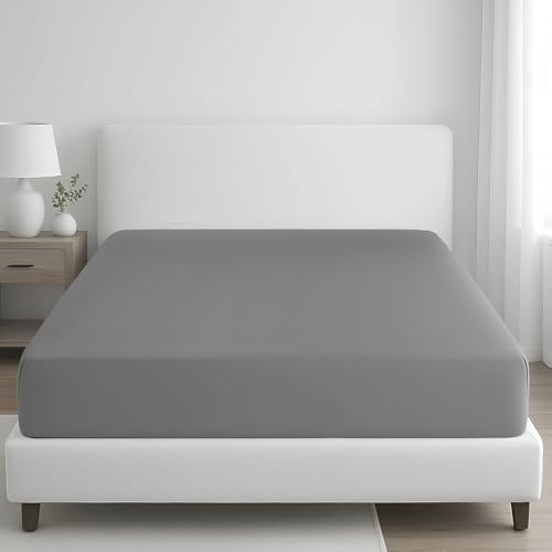 Grace 400 Thread Count Egyptian Cotton Double Fitted Sheet Extra Deep Pocket 35 cm (14 inches) Durable Elastic Bed Sheets Double Premium Natural Cotton Fitted Sheet