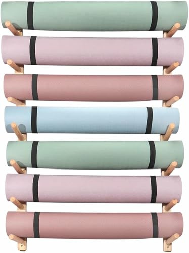 LYJYUJIE Organizador de Gimnasio Soporte de Pared for Esterilla de Yoga, de 2 a 9 Niveles, de Madera, for Rodillos de Espuma y esterillas de Yoga para Estudio de Yoga en casa~/