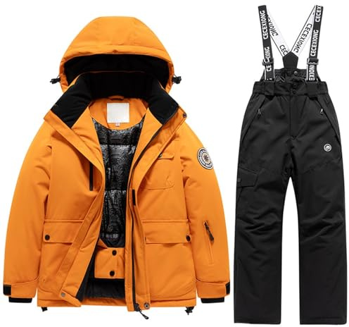 Completo Invernale Sci Snowboard Termico Impermeabile Giacca Pantaloni Bambini Ragazzi Caldo Montagna attività (Black #5, 14-15Years)