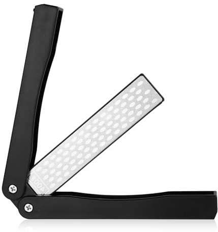 Foldable Knife Sharpener, Portable Diamond Knife Sharpener with Plastic Shell for Kitchen Camping Hiking Travel & Mountaineering Tools (Black)