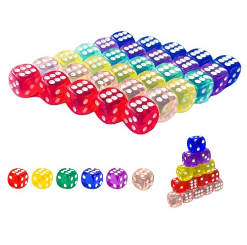 Jushion 30 Stück Würfel Set,14mm Bunte Spielwürfel W6 für Brettspiele Mathe | Erhältlich in 30 Stück, Acryl mit runden Ecken, ideal für Würfelspiele, Brettspiele, Party, KTV und Unterricht