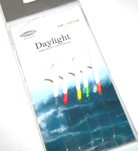 FLADEN Fishing - Single Packs of White Daylight - 5 Hooks - Sea Fishing Lure Rig (Hook Size 3/0) - Excellent Deep Sea Rig for Cod and Mackerel [17-1277-5-3/0]