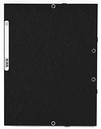 Exacompta 55301E Einschlagmappe. Aus extra starkem Colorspan-Karton DIN A4 mit 3 Klappen und Gummizügen schwarz Sammelmappe Dokumentenmappe ideal für Büro und Schule