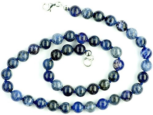Sodalith Schmuck (Halskette) Sodalith Kette Sodalith Kugeln Größe ca. 8 mm mit Perlseide geknotet Verschluss 925er Sterling-Silber Modellnummer 113