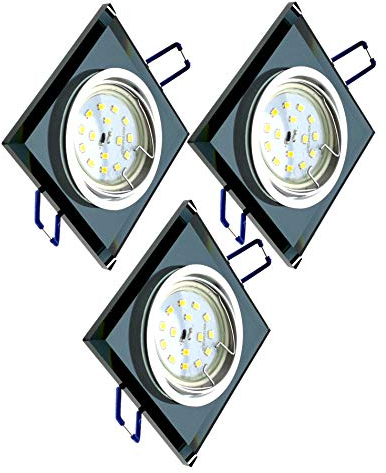 Trango 3er Set de diseño regulable Foco empotrable LED 6736S-03GUSD Plafones empotrados de vidrio negro y aluminio, 3x bombillas LED regulables de 3 etapas regulables en 5 vatios