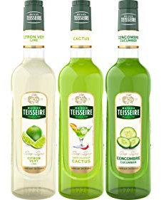 Assortiment rafraîchissant : sirop de citron vert 70cl, de cactus 70 cl et de concombre 70cl