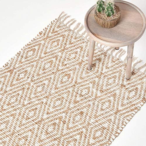 Homescapes Flickenteppich Sierra Natur 120x170 cm, Flachgewebe-Teppich mit Ethno-Muster, handgewebt im Chindi-Stil aus Hanf, Baumwolle & Recycling-Material