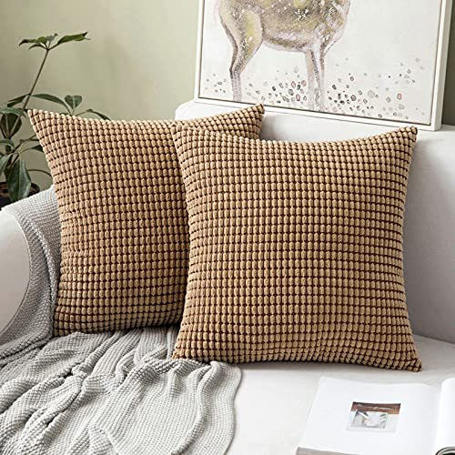 MIULEE 2er Set Kissen Kordsamt Kissenbezüge Kissenbezug Polyester,Weich Bequem,Für s Wohnzimmer Schlafzimmer Dekor,Braun ,18x18inch,45x45cm