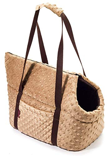 BOUTIQUE ZOO Hundetasche, Welpentasche - Beige (Minky), L bis 15 kg - Tragetasche für kleinen und mittleren Hund, Welpen, Katze